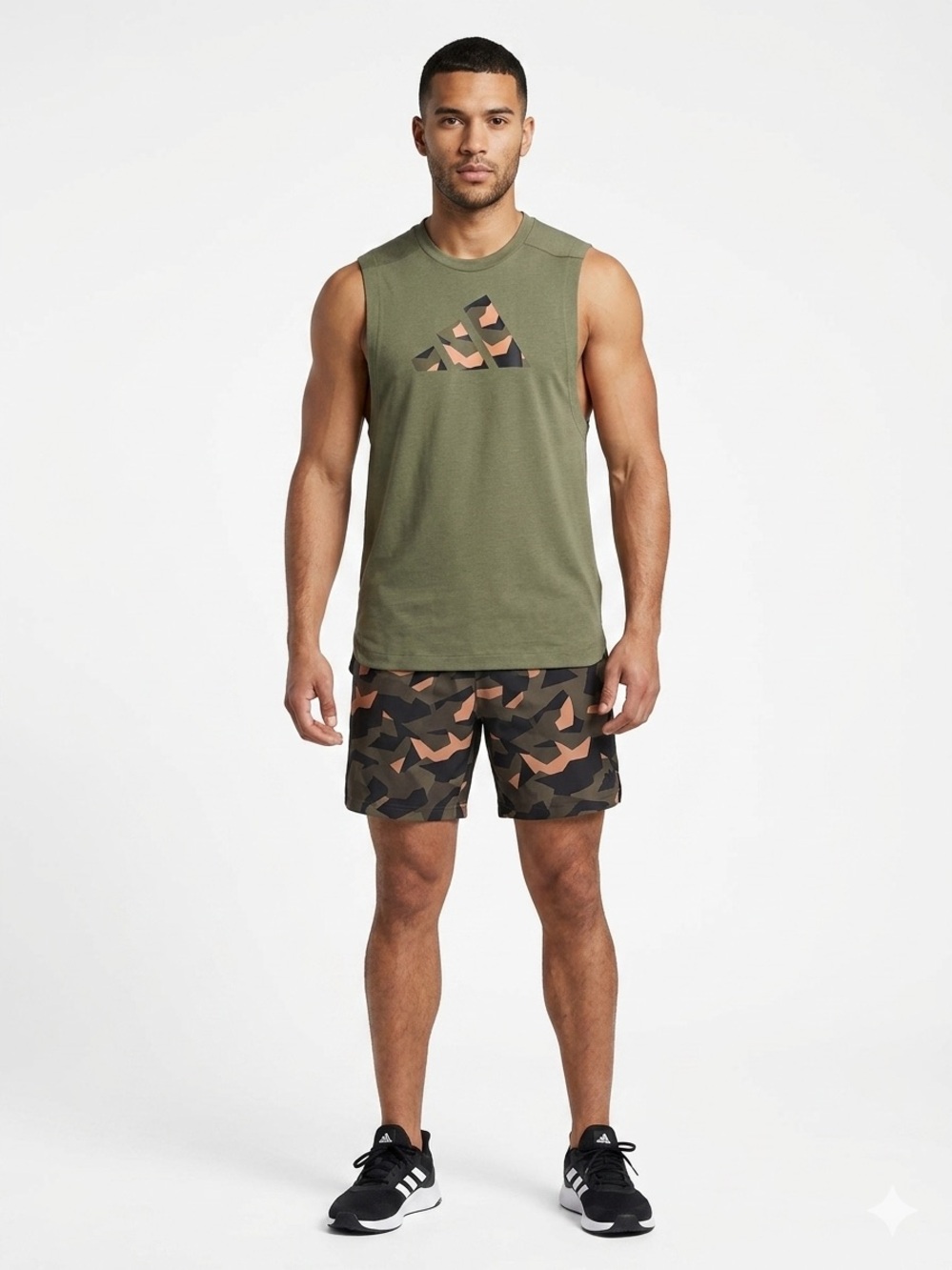 adidas NWT Olive Green Sleeveless Muscle Tee with Camo Trefoil Size Medium